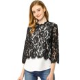 thumbnail image 1 of Blusa Transparente Cuello Con Volantes Top Ribete Floral De Encaje Para Mujeres Negro S Unique Bargains Blusa, 1 of 6