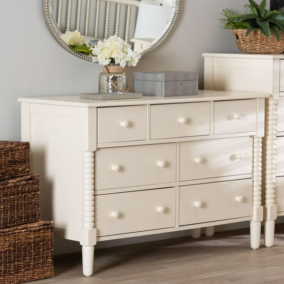 Baxton Studio Braith Farmhouse Dresser, 7-Drawer, Ivory