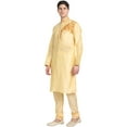 thumbnail image 4 of SKAVIJ Art Silk Kurta Pajama Set for Men Festive Wear Dress Beige M, 4 of 6