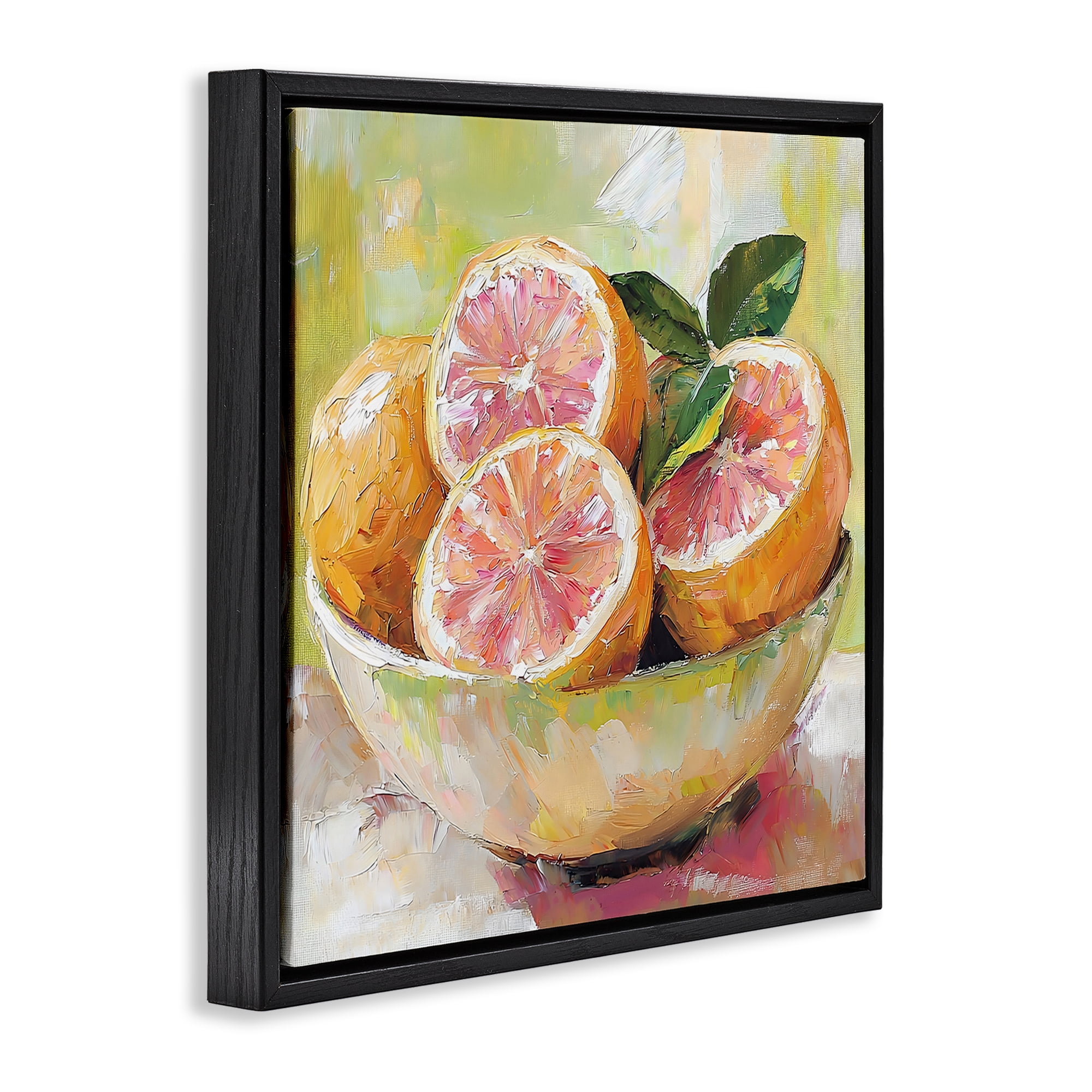 Stupell Industries Bold Grapefruit in Ceramic Bowl Black Framed Floater Canvas Wall Art, design by Riley B