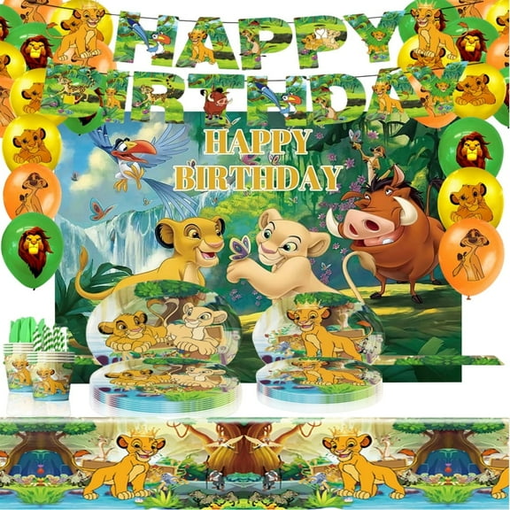 Lion King Theme Party Decorations Tableware Set , 125PCS Lion King Birthday Plates and Cups Napkins Tablecloth The Lion King Birthday Decorations Tableware