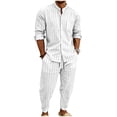thumbnail image 3 of VBTAPA Men 2 Piece Outfits Long Sleeve Casual Button Down Shirt and Pants Sets Summer Beach Vacation Matching Set White XXL, 3 of 8