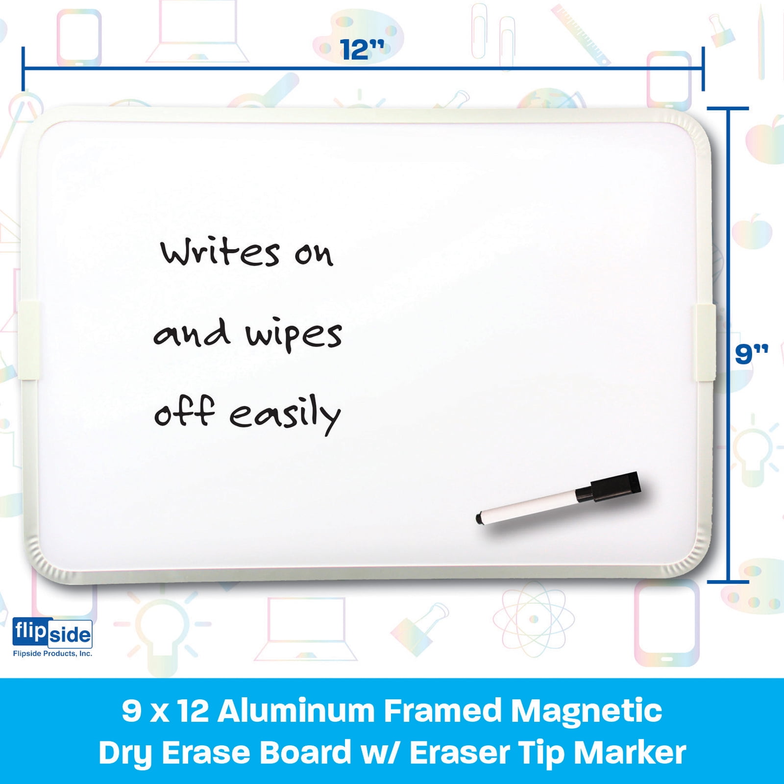 Flipside Products Two-Sided Aluminum Framed, Magnetic Dry Erase Board w/Pen, 9" x 12", Pack of 3
