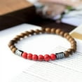thumbnail image 2 of RSAMD Fashion Handmade Men Hematite Natural Stone Wood Unisex Beads Bracelets Gift-Red Turquoise, 2 of 5