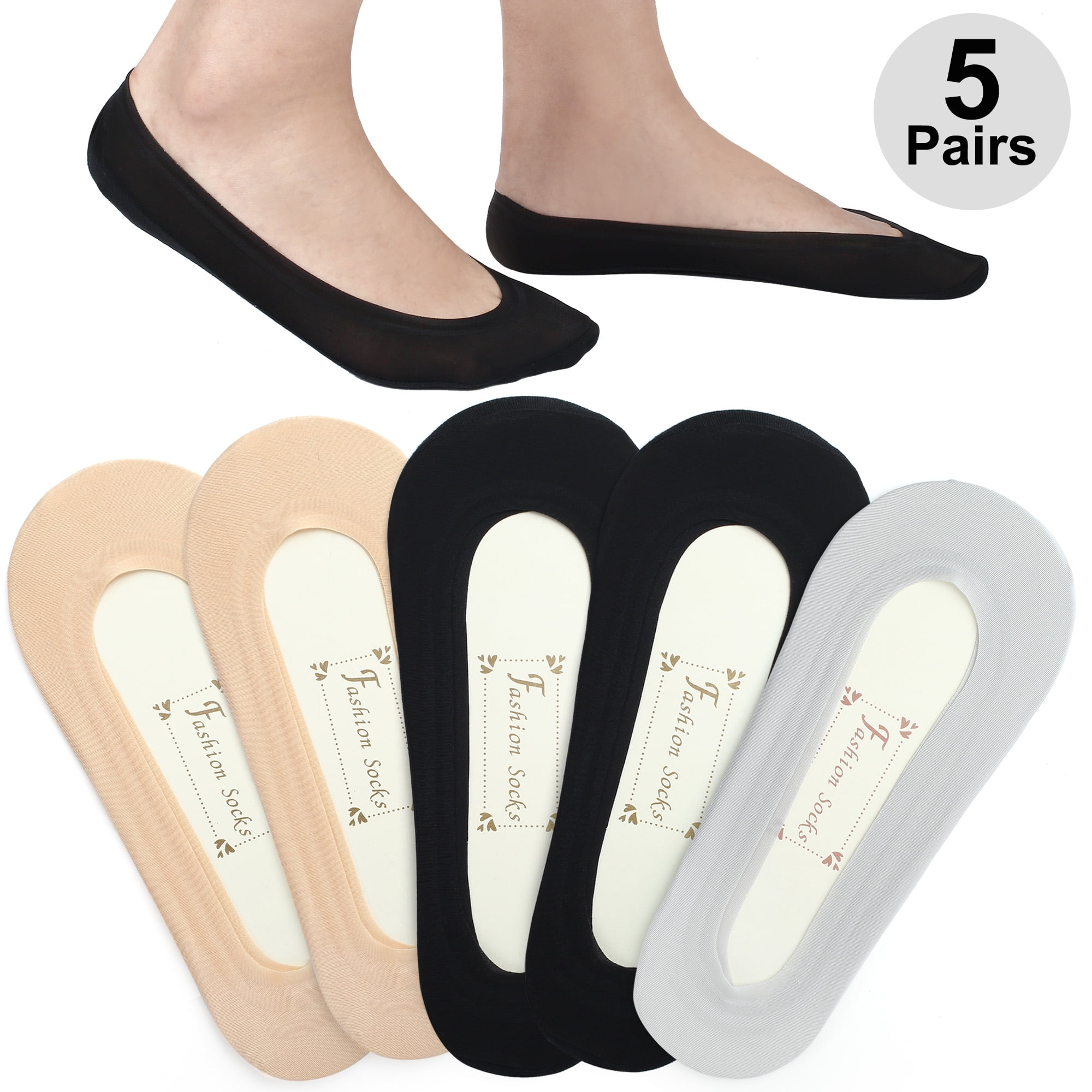 5 Pairs Women No Show Ankle Invisible Nonslip Loafer Boat Liner Cotton Socks NEW 
