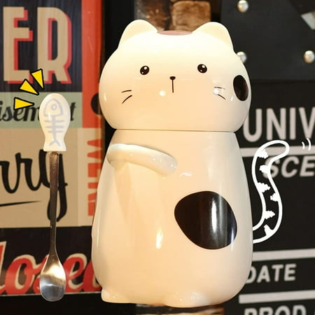 

LANGM Mug Kawaii Cat Ceramic Coffee Mug 13oz Spoon with Lid 3D Ceramic Mug Set Perfect for Birthdays Christmas Gifts Gifts for Women Warm Home Gifts