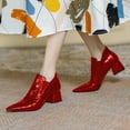 thumbnail image 4 of YDN Women Sexy Pointed Toe Ankle Booties Chunky Low Heel Short Boots Pull On Elastic Daily Outdoor Shoes Size 5 Red, 4 of 4