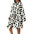 thumbnail image 4 of Agnes Orinda Women's Plus Size Long Sleeve Robes Cow Print Self Tie Nightgown 2X White, 4 of 6