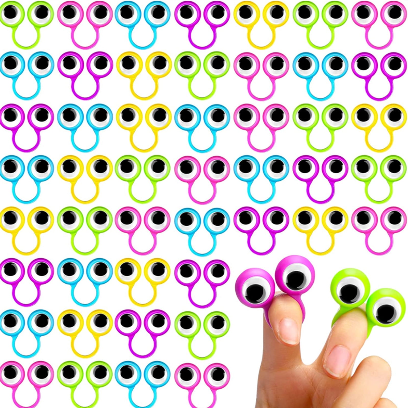 64 Pieces Eye Finger Puppets Googly Eye on Ring Wiggly Eyeball Finger Puppet Rings Party Favor