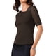 thumbnail image 4 of Camiseta básica ajustada de color sólido de media manga para mujer INSPIRE CHIC, camiseta casual ceñida, talla S, color café, 4 of 6