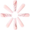 thumbnail image 4 of Uñas postizas largas con degradado dorado y nude de mármol rosa (24 piezas), uñas acrílicas prensadas con lámina dorada, 24 piezas para mujeres y niñas, extraíbles, 4 of 5