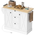 thumbnail image 1 of Farmhouse Kitchen Island Cart with Power Outlets | 49" White Storage Cart with Drawers & Adjustable Shelves for Kitchen & Dining Room, 1 of 7
