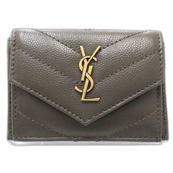 Pre-Owned SAINT LAURENT Tri-fold Wallet 602791 Monogram Multifold V-stitch Dark Gray Women's...