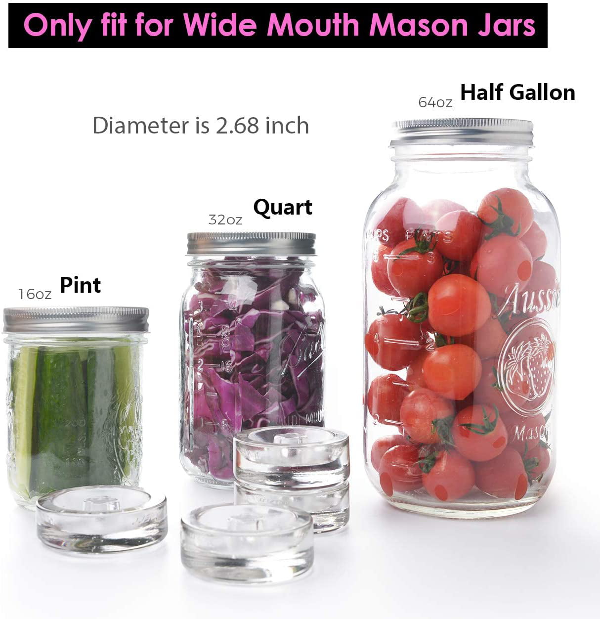 4-Pack Fermentation Glass Weights with Easy Grip Handle for Wide Mouth Mason Jar 