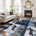 thumbnail image 3 of Navy Blue Plaid Large Area Rugs for Bedroom Living Room, Soft Non Slip Carpet Bedside Rug, Farmhouse Animals Tree Vintage Rectangular Floor Cover Kitchen Accent Rug 5'x8' for Dining Room/Office, 3 of 9
