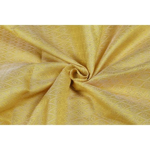 TRILOKI Flower Fabric Yellow Brocade Embroidery Poly Brocade 44 Sewing DIY Crafting Fashion Design Fabric By The Yard