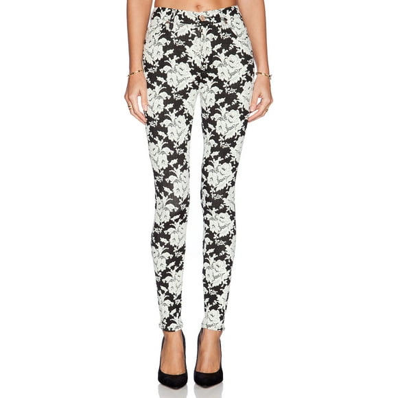 7 FOR ALL MANKIND High Rise SKINNY White Rose JACQUARD Jeans FLORAL ( 26 ) $225