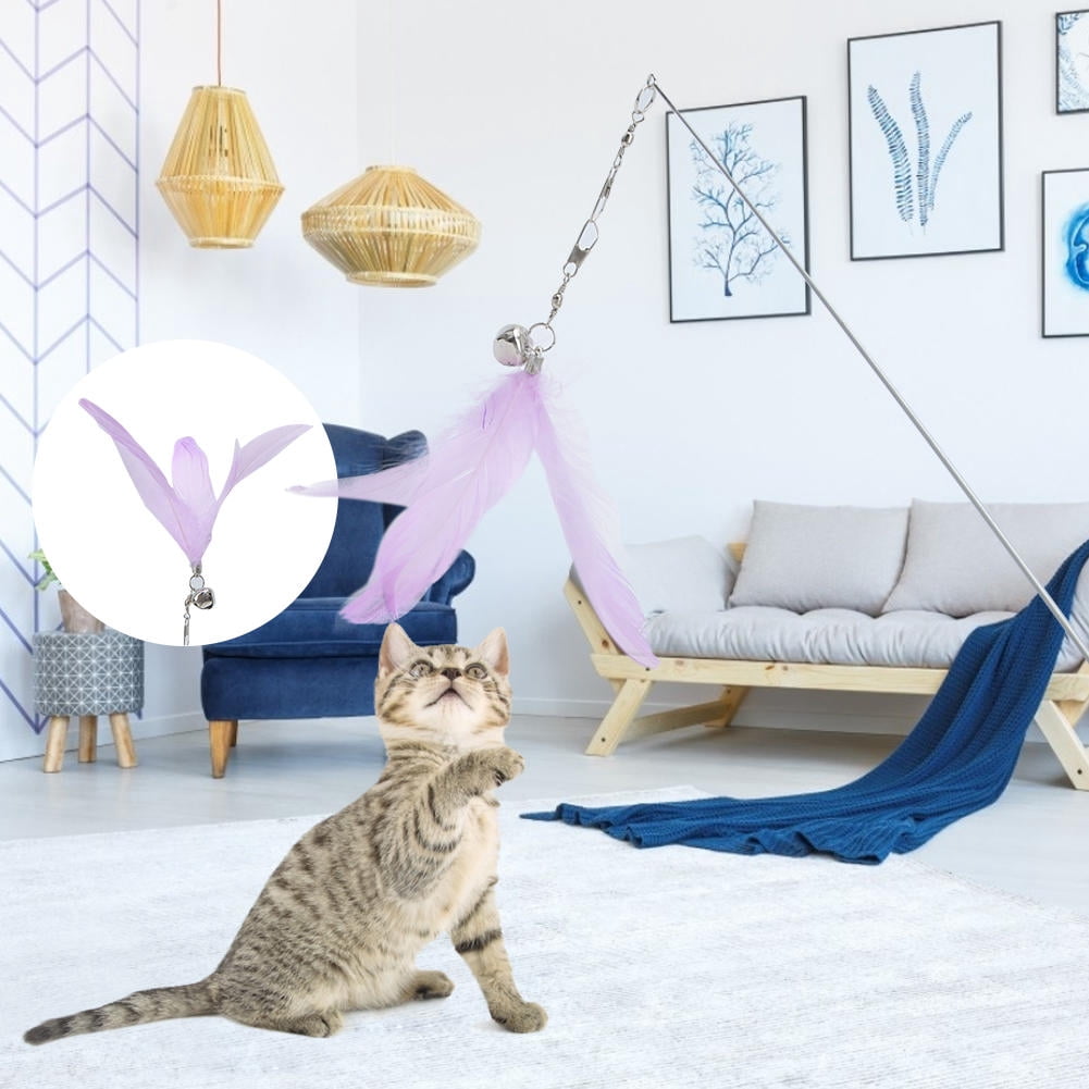 YAHHU Telescopic Feather‑Bell Cat Toy with 4 Color‑Change Heads, Wooden Handle, Interactive Hunting Play