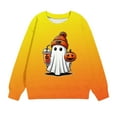 thumbnail image 2 of Odeerbi Toddler Boys Girls Halloween Pumpkin Ghost Crewneck Sweatshirts Fall Winter Pullover Sweatshirt 1-12 Years Kids Long Sleeve Halloween Printed T-shirt Top Toddler Clothes Yellow, 2 of 5