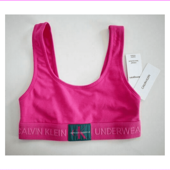 $28 New CALVIN KLEIN MONOGRAM Pink Cotton UNLINED BRALETTE Sport Bra XS QF4918