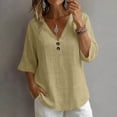 thumbnail image 5 of LEKWK Linen Tops for Women 3/4 Sleeve V Neck Casual Shirts Lightweight Loose Fit Solid Comfy T-Shirt Summer Travel Vacation Outfits, 5 of 7