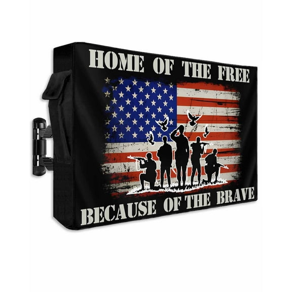 Independence Day Outdoor TV Cover 30 to 32 Inch Weatherproof, 4th of July American Flag Farmhouse 600D Oxford TV Covers with Waterproof Zipper, Outside Flat TV Screen Protector Size 30"Wx19"Hx4.5"D