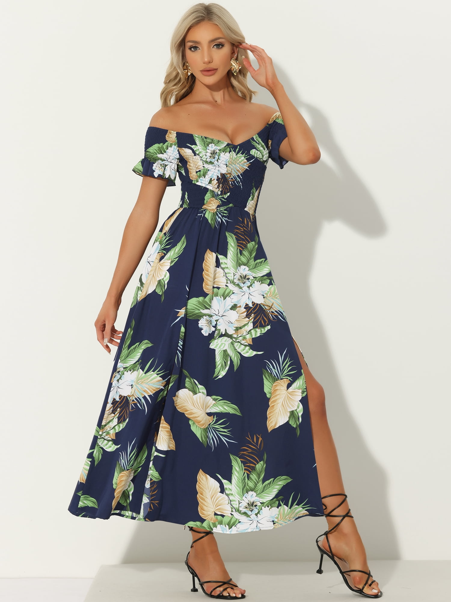 DARING DIVA Floral Dress Midi Beach Summer Dress XS Dark Blue