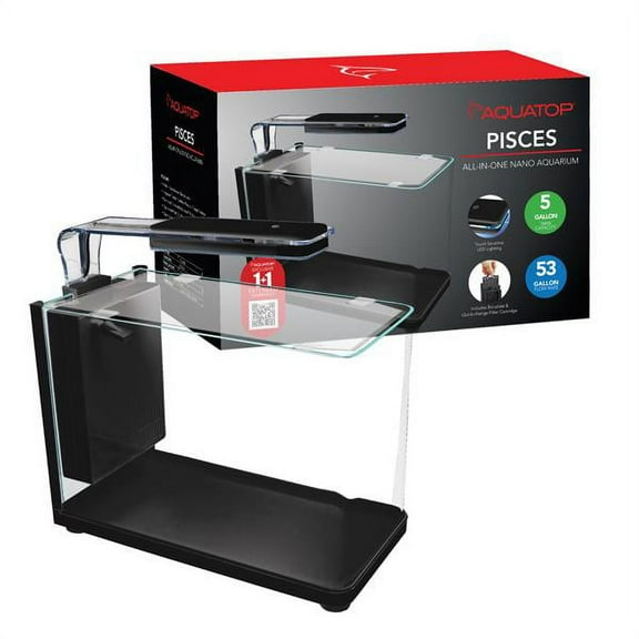 Aquatop Pisces Glass Aquarium Nano Fish Tank 5 Gallon Bullet Shape All In One with Filter and LED Light, PCS-5GB