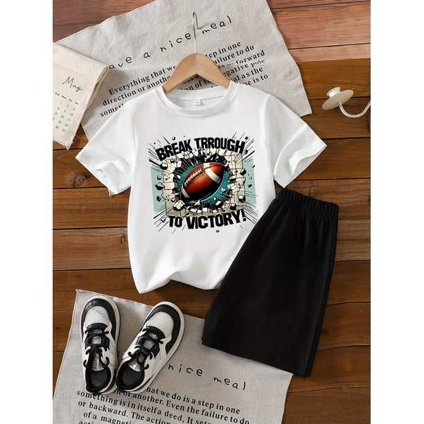 Rugby T-shirt - Boys' Summer Short Sleeve "Breakthrough Victory" Rugby Print T-Shirt, Perfect for Outdoor