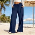 thumbnail image 2 of Women's Wide Leg Pants High Waisted Beach Palazzo Pants Soft Drawstring Trousers with Pockets Blue 2XL, 2 of 7