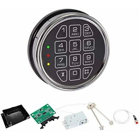 Electronic Gun Safe Lock Replacement - Digital Keypad with Solenoid Lock Mechanism Chrome/Black Finish 14-Pin Design Circuit Board Reset Cable and 2 Override Keys - DIY Installation