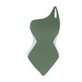 thumbnail image 4 of Wyobmus Women One Shoulder One Piece Swimsuit Color Block Tummy Control Bathing Suits Modest Full Coverage Hot Backless Swimwear B-Olive Green, 4 of 5