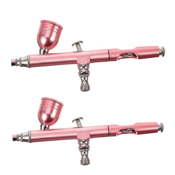 2PCS Airbrush Gun, High-Pressure, Non-Clogging Air Brush Set Cordless Rechargeable with 0.3mm Nozzle and Cleaning Brush for Nail Art, Makeup, Painting, and Cake Decorating(Pink)