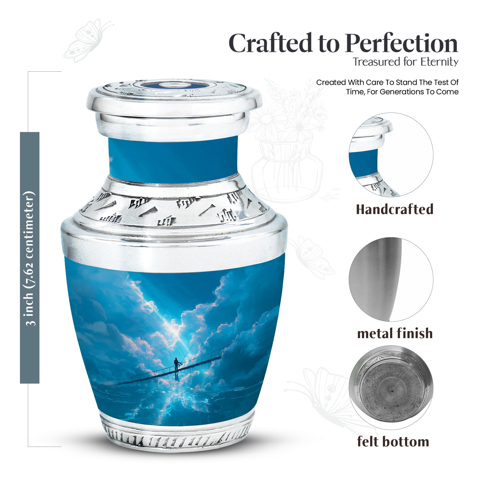 MUKTIVE Fishing Silhouette Keepsake Urns for Human Ashes, Blue Galaxy Small Burial Urn for Adult Ashes, Decorative Cremation Urns, Remembrance Gift for Loss of Mom (3 Inch)