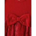 thumbnail image 4 of Family Matching Red Lace Long-sleeve Spliced Rib Knit Belted Dresses And Sets, 4 of 9