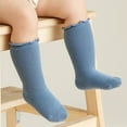thumbnail image 4 of 2Pair Kids Toddler Ruffle Knee High Socks Baby Girls Long Cotton Socks Autumn Spring Solid Newborn Baby Boy Socks Infant Socks coffee blue M (1-3Years), 4 of 6