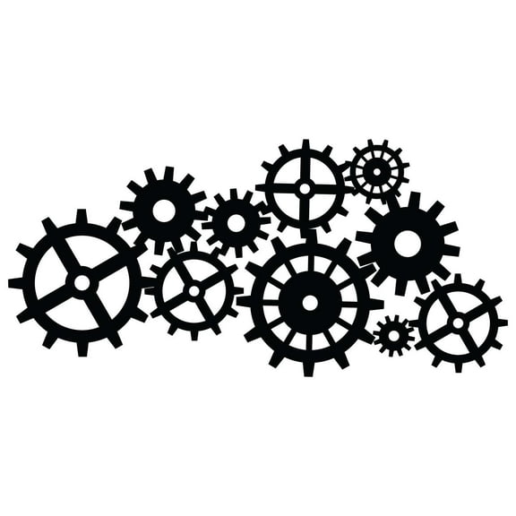 Cogwheels Black and White Artwork Design for Industrial Vinyl Wall Decal - Steampunk Art for Living Room and Bedroom Wall Decoration - 25" x 25"