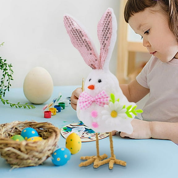 Easter Crafts Ornaments Easter Bird Figurine with Green Checkered Pattern - Cute Easter Spring Gnome Decoration for Home Tabletop Living Room Shelf Decor