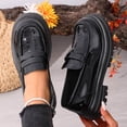 thumbnail image 2 of Women's Platform Loafers Wide Width, Patent Leather Crocodile Pattern Slip-On Shoes, Chunky Sole Low Heel Casual Dress Shoes, Burgundy/Black, 2 of 10