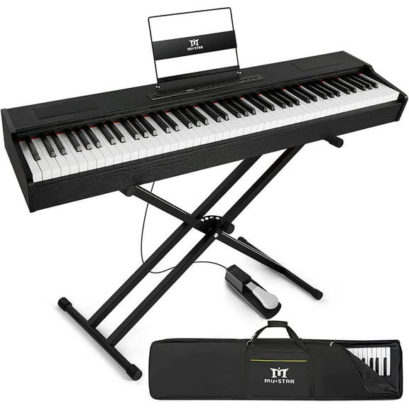 MUSTAR Weighted Digital Keyboard Piano 88 Keys Hammer Action with Stand, Bluetooth, Portable Case, Sustain Pedal (Black)