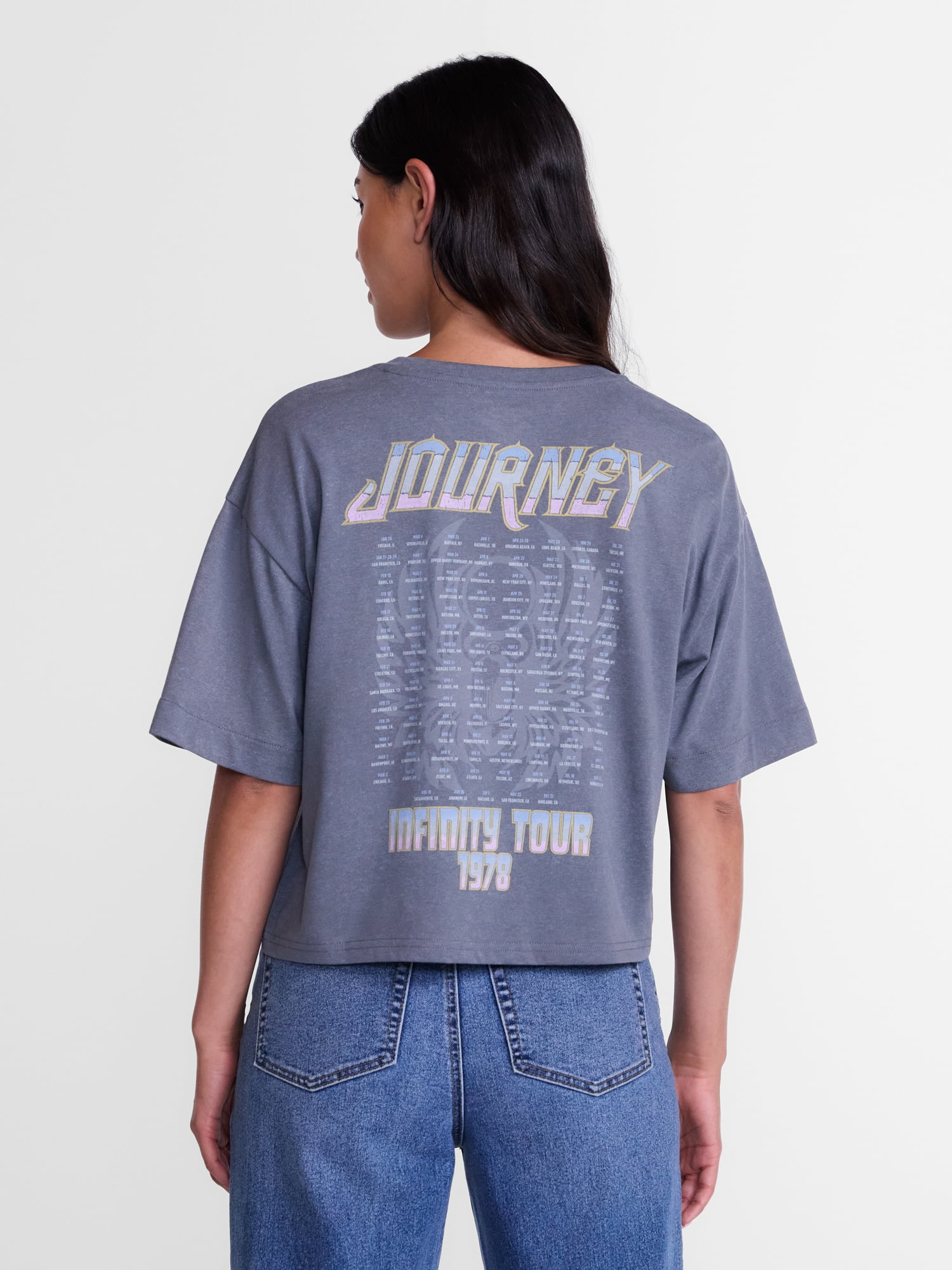 Journey Women's Cropped Front Back Graphic Band Tee, Sizes XXS-4X