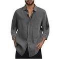 thumbnail image 3 of QATAINLAV Cotton Linen Button Down Shirts for Men 3/4 Sleeve Lapel Dress Shirt Summer Casual Solid Beach Vacation Tops Dark Gray L Hoy Oferta Flash, 3 of 6