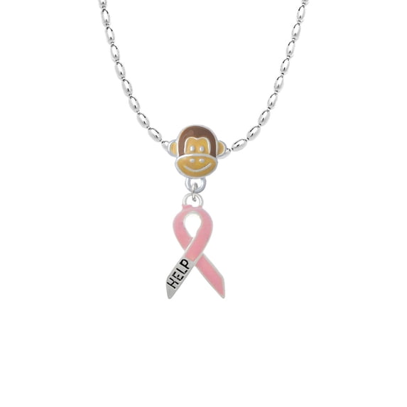 Delight Jewelry Pink Ribbon ''Help'' Mia Monkey Charm Necklace