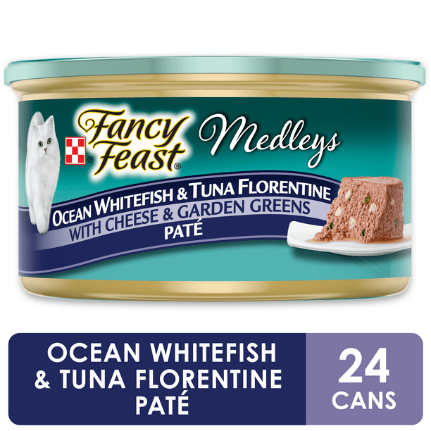 (24 Pack) Fancy Feast Pate Wet Cat Food, Medleys Whitefish