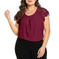 thumbnail image 1 of Mode Femmes Grande Taille Uni Col Rond Dentelle Florale Épaule T-shirt Hauts Blouse, 1 of 1