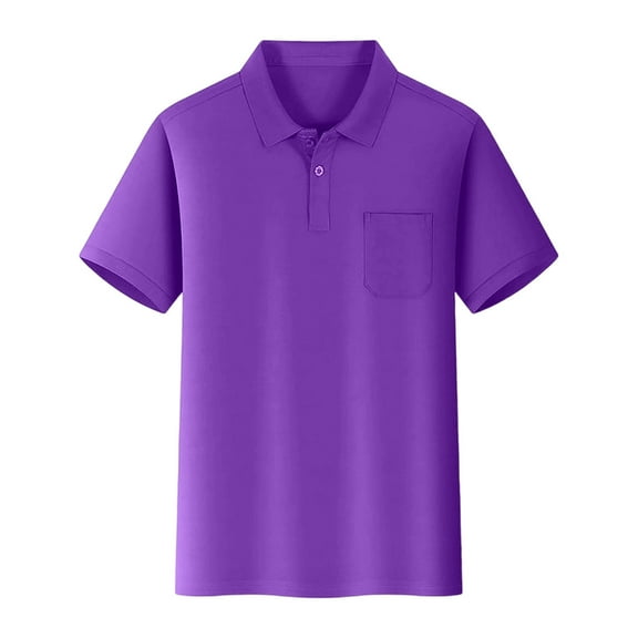 Boys Polo Uniform Shirts School Short Sleeve Polo Shirt, Button Closure (Purple 9-10 Years)