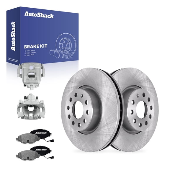 AutoShack Front Brake Rotors, Ceramic Pads & Calipers for Volkswagen, Passat 2020, FWD L4 2.0L - 12.28" (312 mm), 9-Lug