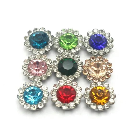 EOEMY 50 Metal Bling Crystal Rhinestone Pearl Flatback Buttons Wedding Embellishment-Mixed Color Silver