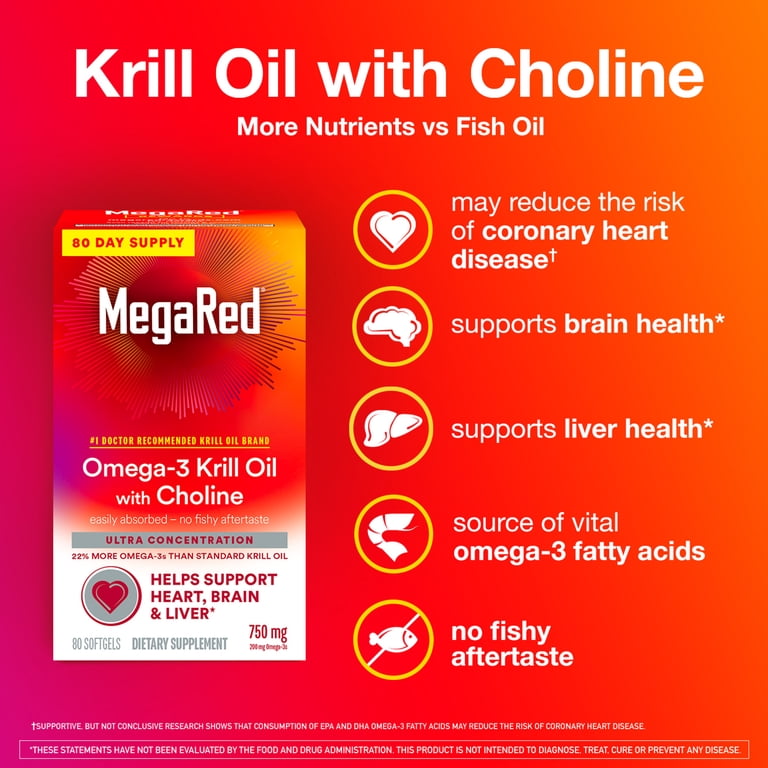 MegaRed 750mg Omega 3 Krill Oil Supplement with Choline, Heart