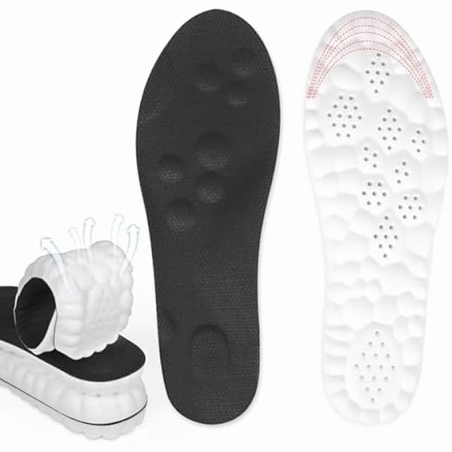 Chenchen Steppers Insoles for Men & Women, 4D Memory Foam Cloud Footstr Insoles with Arch Support, Comfortable & Breathable Massage Shoe Inserts for Foot Pain & Fatigue (Black, US M 4-7/W 4.5-8.5)